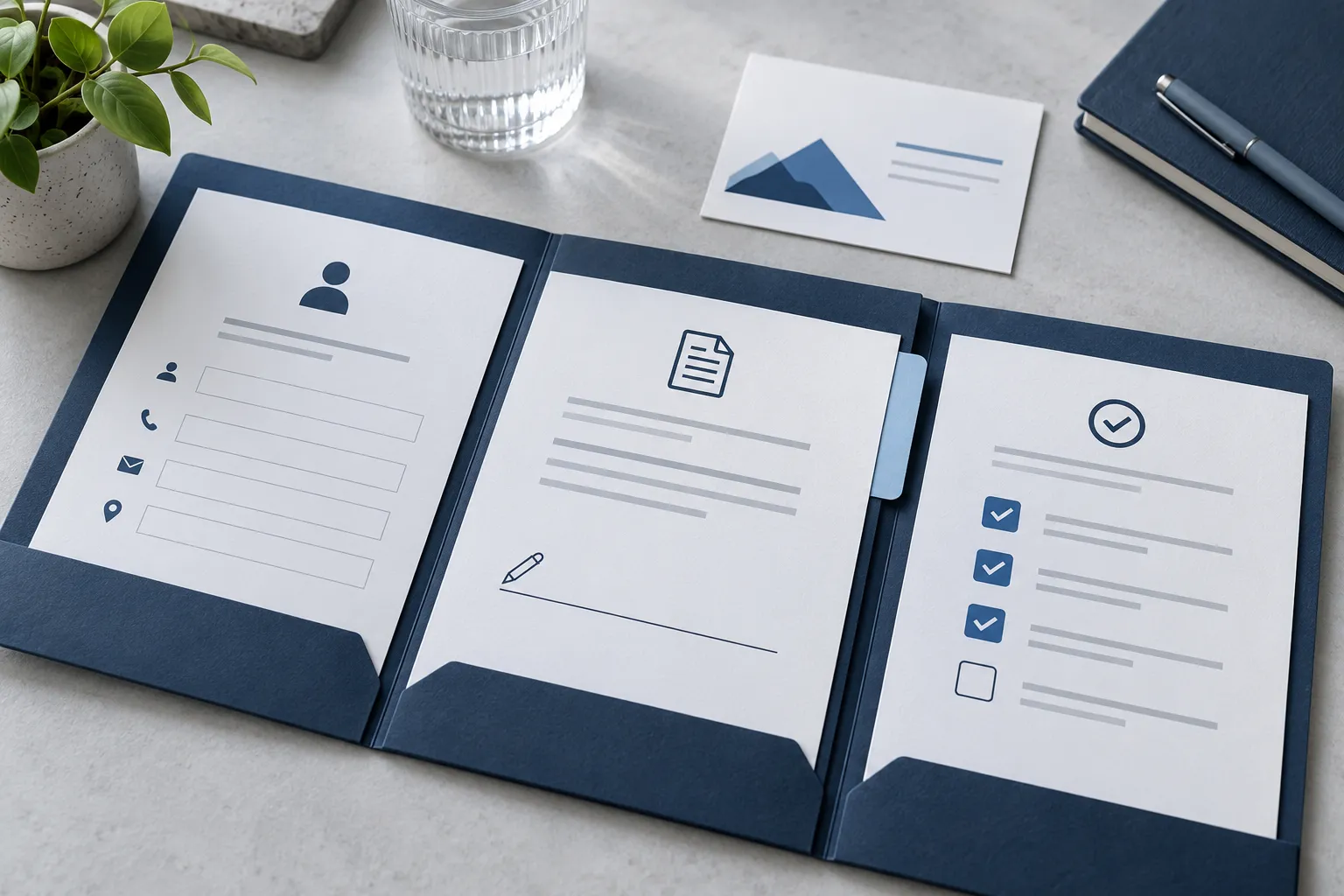 A client welcome folder connects required details, authorization and a readiness checklist.