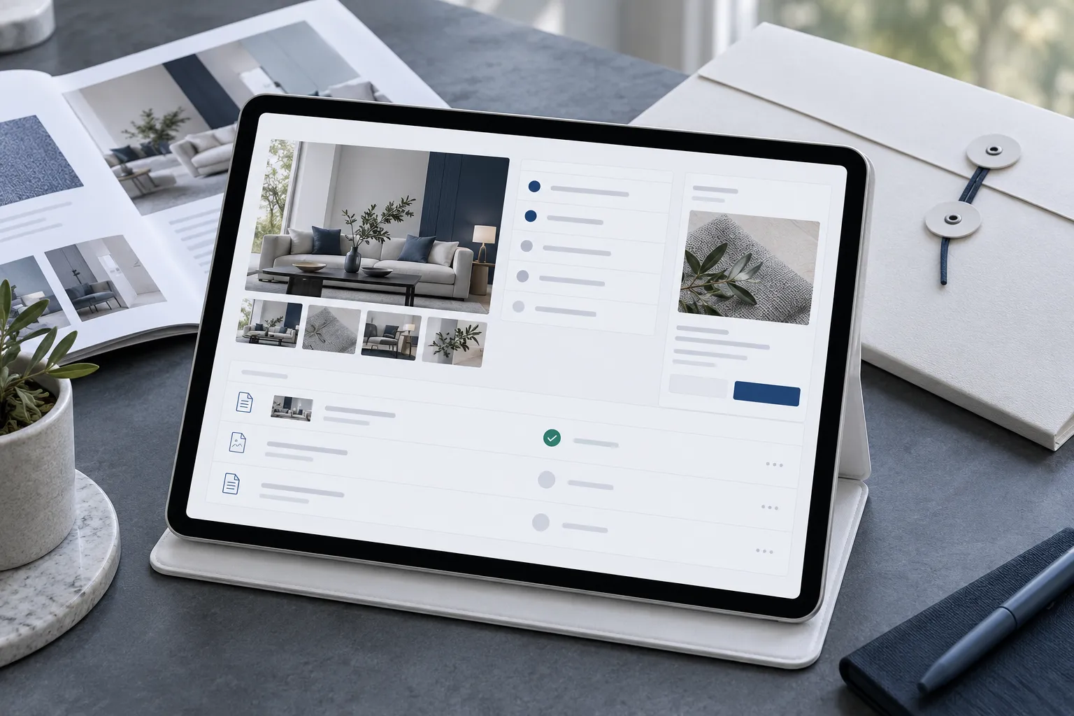 A client project portal brings deliverables, files and approval context into one view.